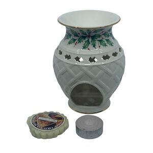 Lenox Holiday Fragrance Candle Warmer Dimension Collection Gold Trim Holly‎
